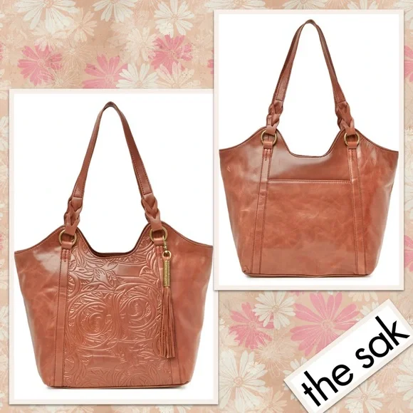 The Sak Collective Sierra Leather Shopper in Teak Leaf Warm Brown w Brass